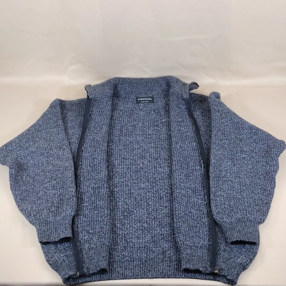Vintage 90s Specchio Italian Acrylic Winter Black Charcoal Zip-Up Men's Sweater